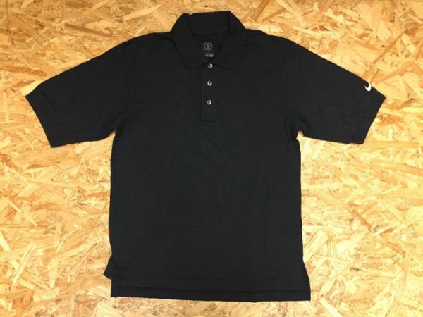 ナイキ NIKE スポーツ ゴルフ シンプル ロゴ刺繍 半袖ポロシャツ メンズ コットン100% S 黒_画像1