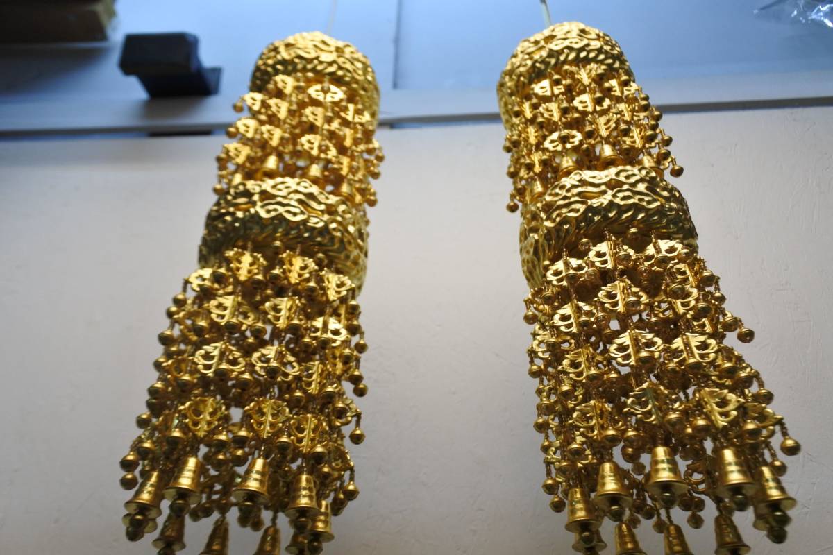 収集品の瓔珞 2重7段10下り 本金箔 状態良好 国産 仏具(210526D 収集品の瓔珞 2重7段10下り 本金箔 状態良好 国産 仏具(210526D