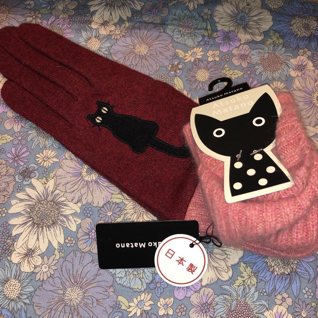 《新品》Atsuko Matano マタノアツコ、おしゃれな高級手袋、赤ワイン、ピンク_画像1