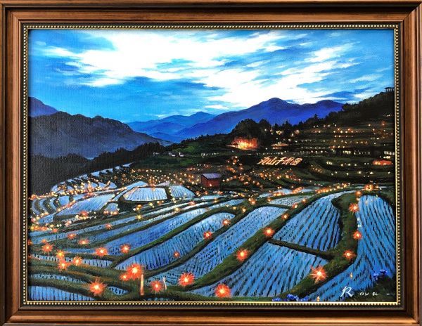 油絵 風景画『丸山千枚田』Rova作 肉筆１点物 観光地 旅行 三重県 絶景 R9.20-D1_画像1