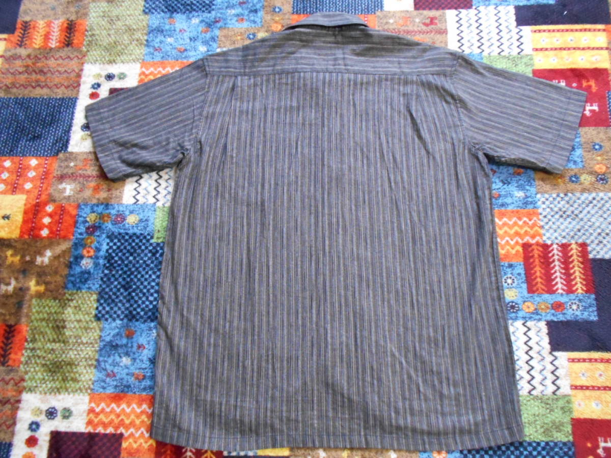 和楽の里　半袖シャツ　茶色ストライプ　メンズ Lサイズ / 送料１９８円_画像2