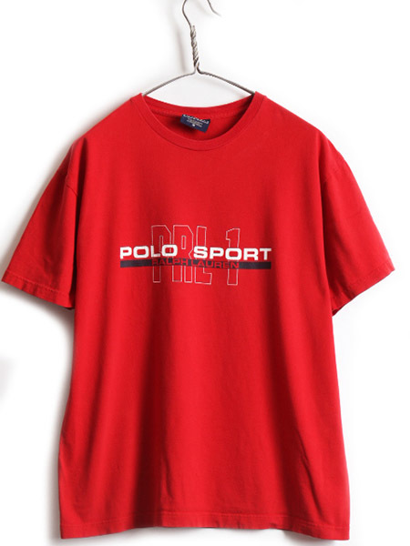 00s Old # POLO SPORT Polo спорт Ralph Lauren Logo принт короткий рукав футболка ( мужской мужчина M ) б/у одежда короткий рукав футболка красный Polo Logo T