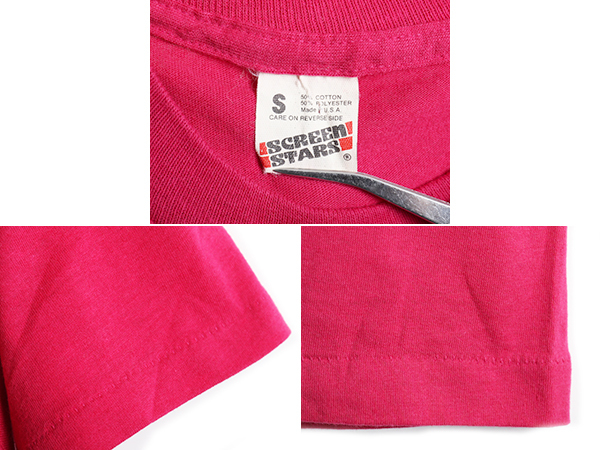80s USA製 ビンテージ ■ 企業 ロゴ プリント 半袖 Tシャツ ( メンズ レディース S ) 古着 80年代 半袖Tシャツ 企業物 当時物 ピンク ロゴT_画像4