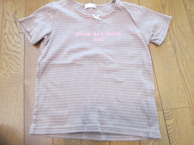 12５　Olive des olive　茶色ボーダーの半袖Tシャツ_画像1