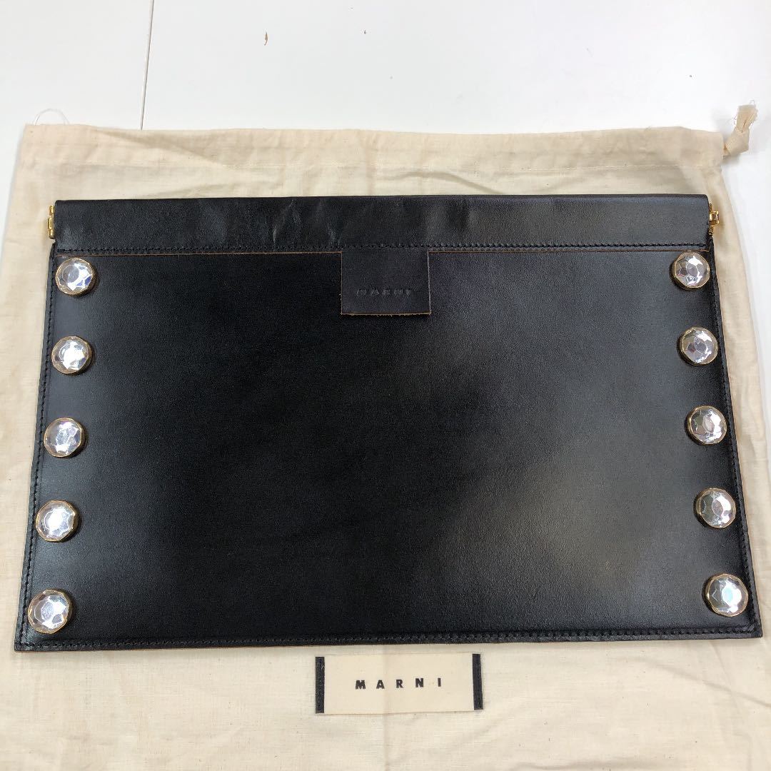 ヤフオク! - 美品 MARNI A4 ビジュー レザー クラッチバッグ