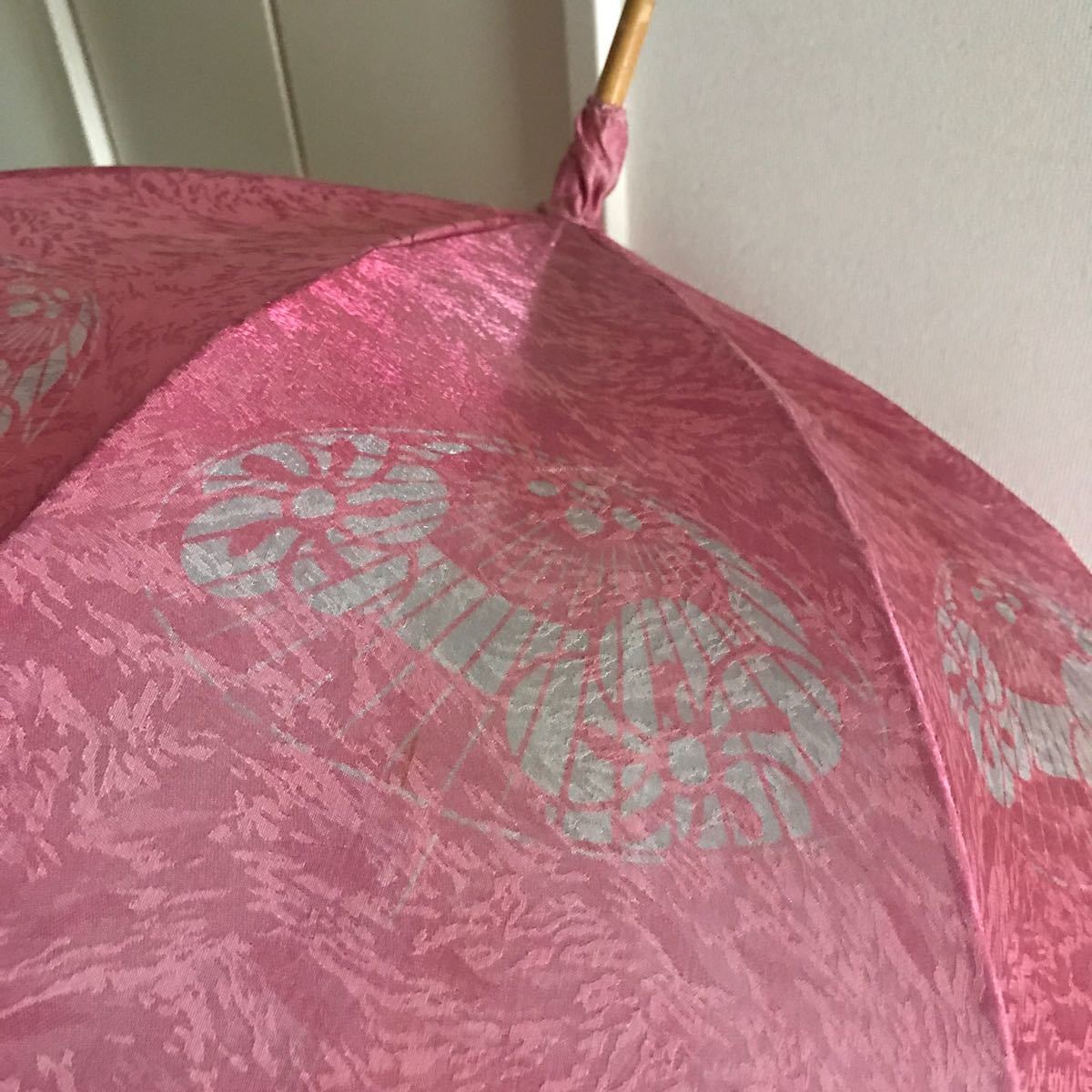 ピンク　日傘　日本製　持て　竹の柄  美品
