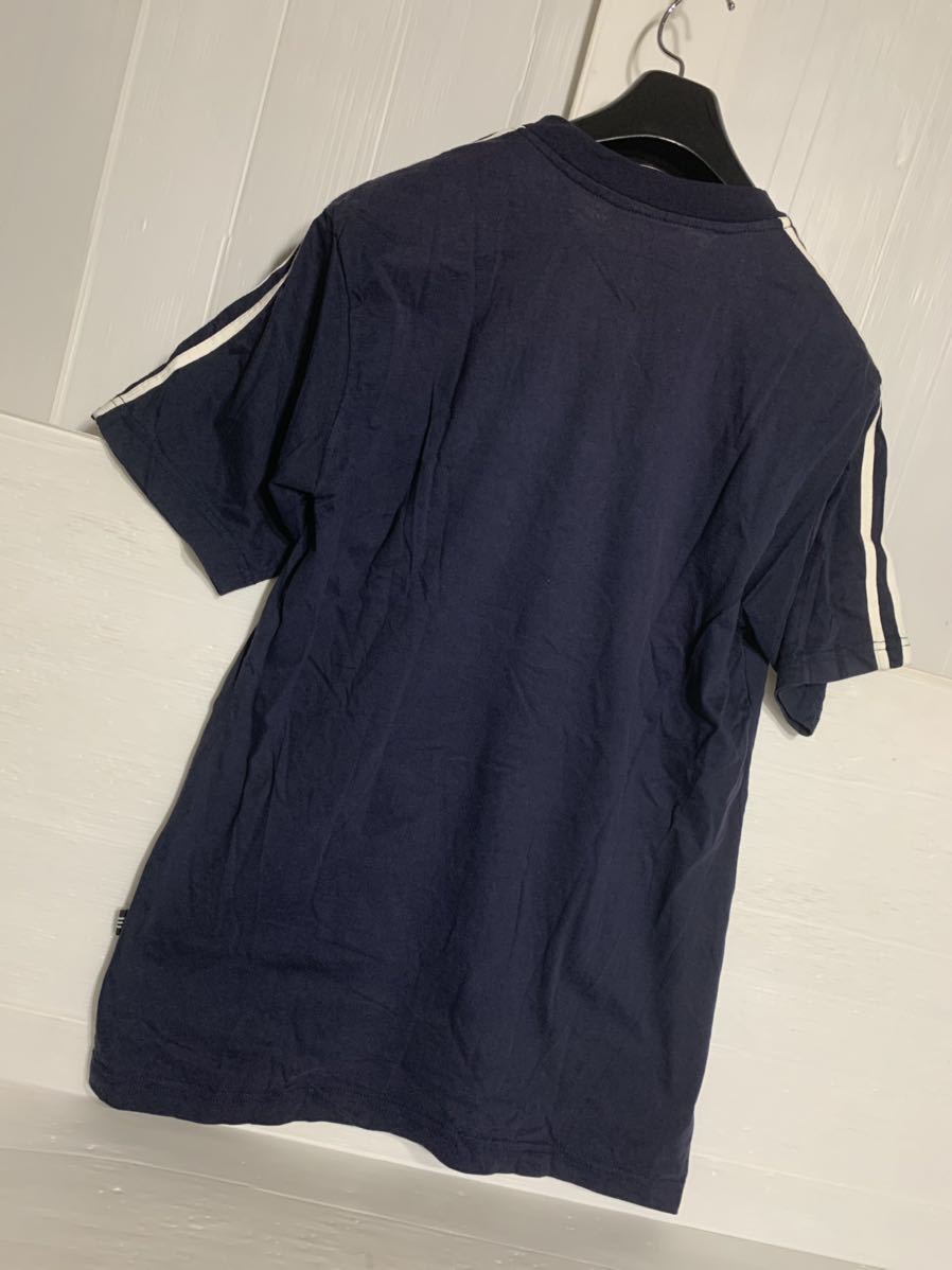 ヴィンテージ adidas アディダス　紺×白　ロゴ刺繍&サイドライン　3本線　半袖　Tシャツ　M ネイビー×ホワイト_画像10