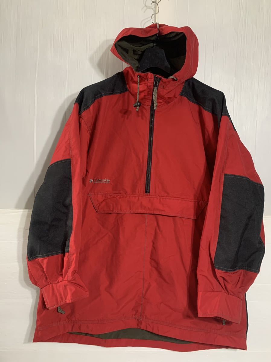 90's ヴィンテージ　Columbia Sportswear Company コロンビア　バイカラハーフジップ　プルトップパーカージャケット　赤×黒　USA M_画像3