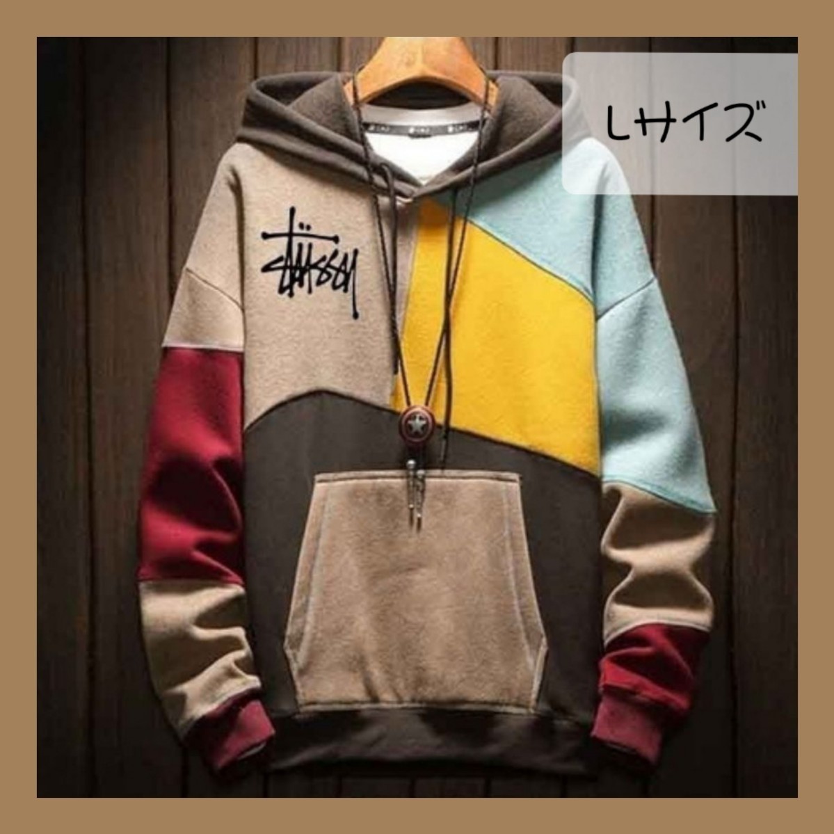 新品】STUSSYパッチワーク風パーカー Lサイズ｜PayPayフリマ