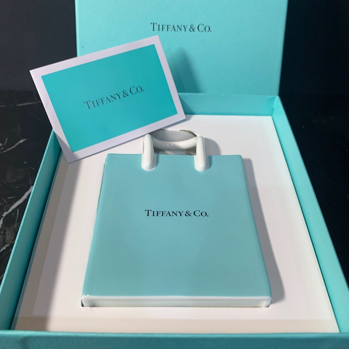 TIFFANY&Co ティファニー　ショッピングバッグ型　オブジェ　置物　フラワーベース　花器　花瓶　小物入　陶器　バッグ