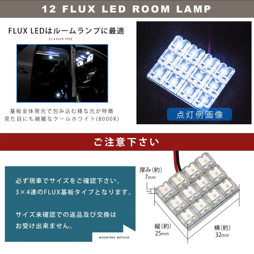 10個セット●● 12V FLUX12連 3×4 LED 基板 端子形状T10×28mm ルームランプ ホワイト_画像3