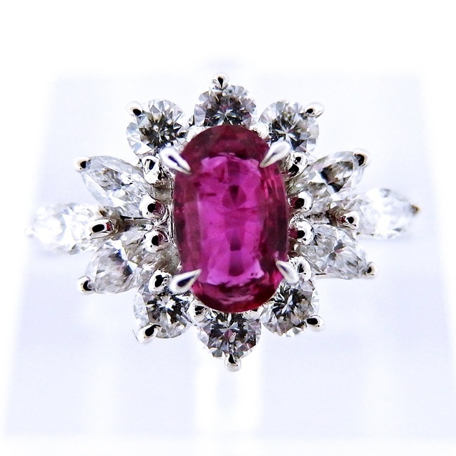 Pt850 ☆リング 指輪 ルビー0.53ct ◇ダイヤモンド0.73ct ○12号