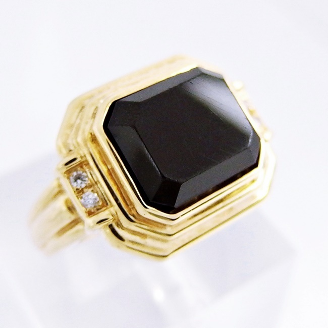 新作モデル ◇ダイヤモンド0.04ct ◆オニキス リング 【ポーラ】750YG 8月誕生石 【中古】/10020669 ●13号 オニキス 新作モデル ◇ダイヤモンド0.04ct ◆オニキス リング 【ポーラ】750YG 8月誕生石 【中古】/10020669 ●13号 オニキス