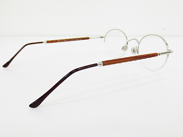∞【デッドストック】Wood-France ウッドフランス 眼鏡 メガネフレーム N5/38 メタル 木製 ナイロール シルバー ブラウン フランス製  H8