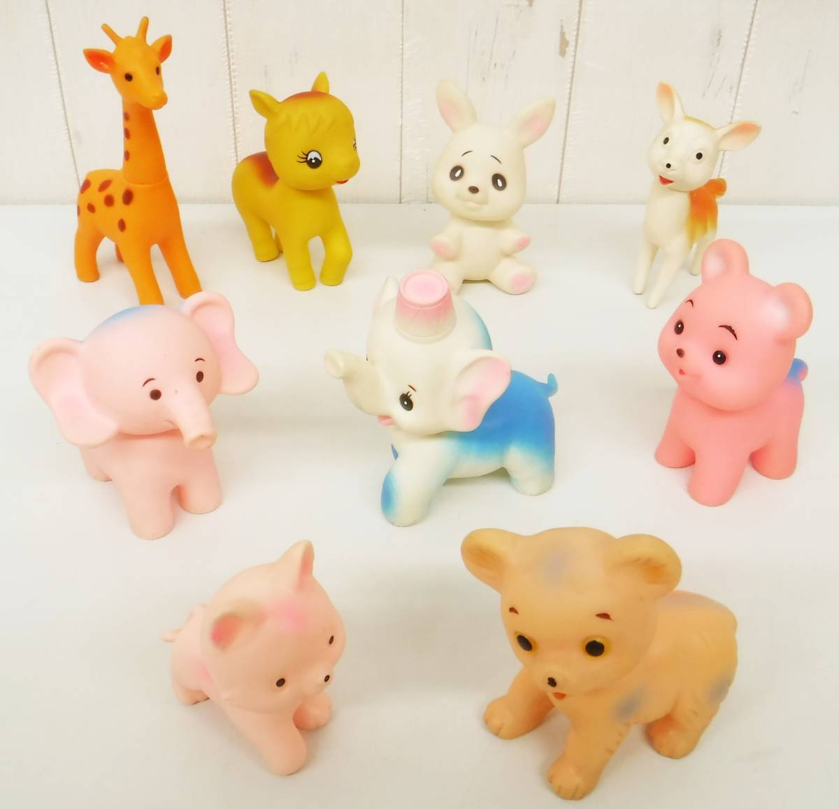 昭和レトロ 当時物*動物ソフビ人形*9点セット*クマ シカ キリン