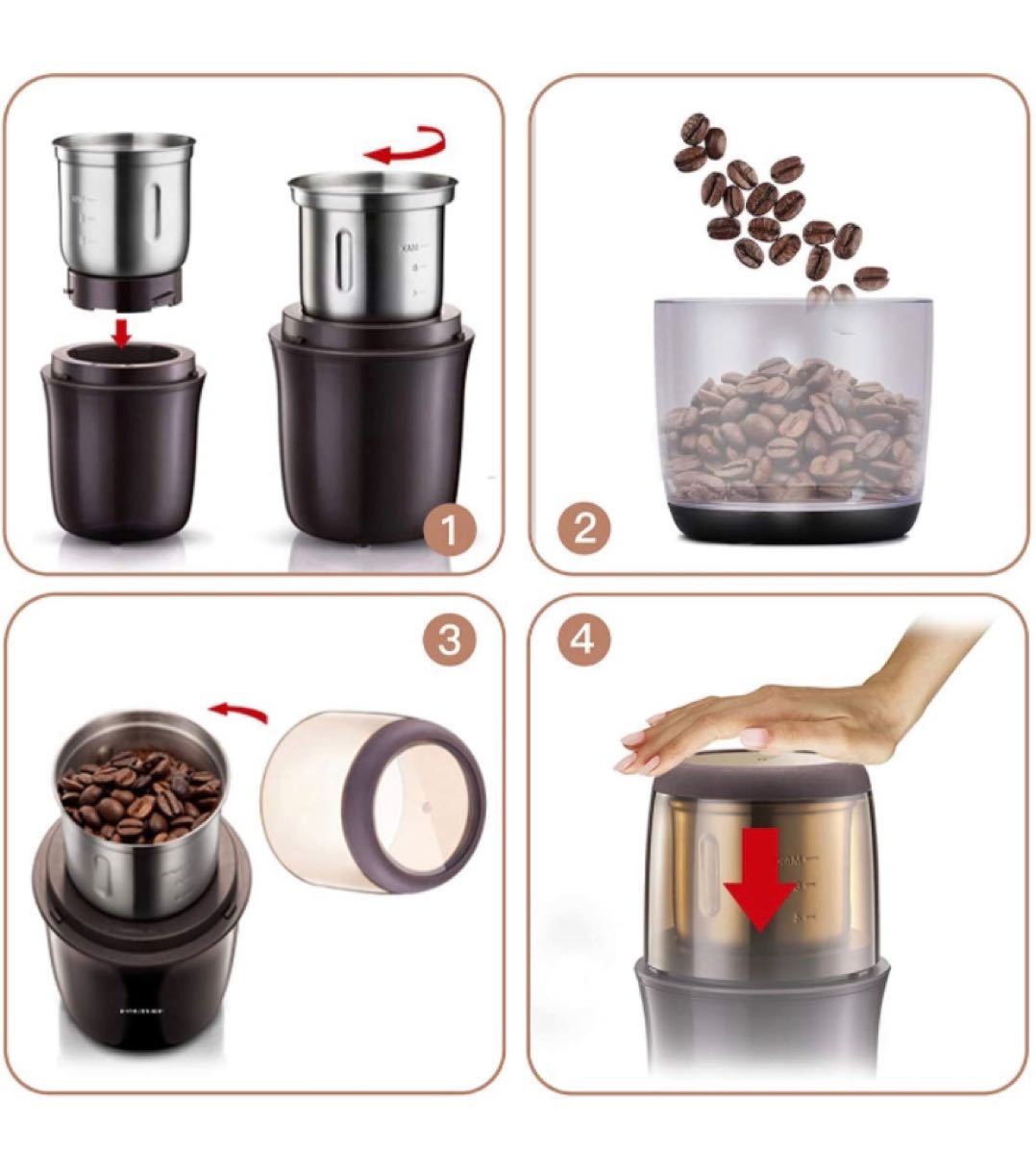 コーヒーミル　電コーヒーミル 電動小型 10秒急速 水洗い可能 掃除簡単 豆挽き