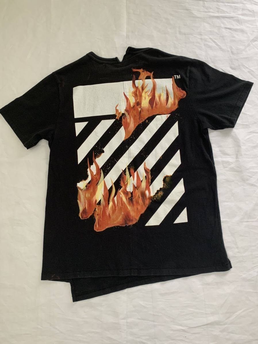 OFF-WHITE オフホワイト 18SS DIAG FIRE SPLICED Tシャツ サイズM MADE