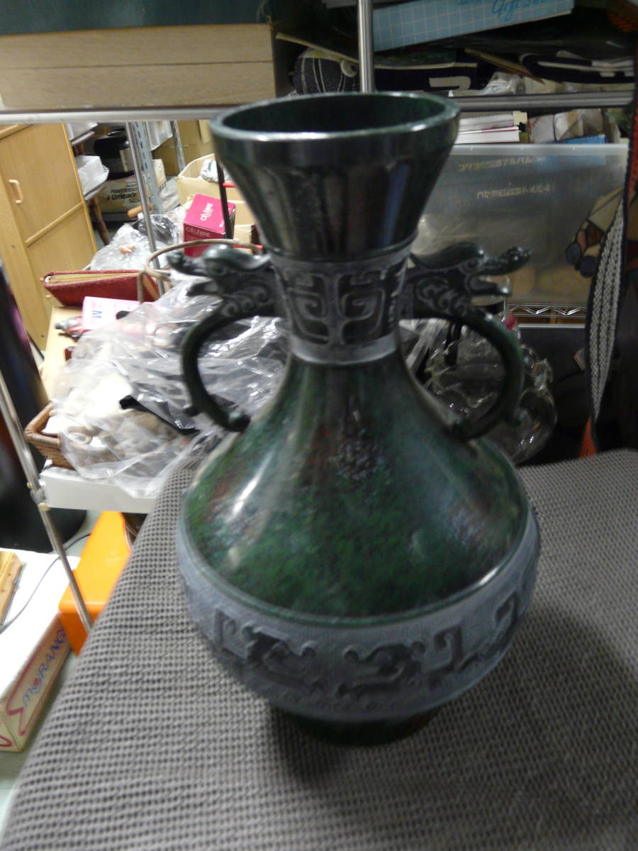 青銅の花瓶、青銅、花瓶、底に落款あり_画像1
