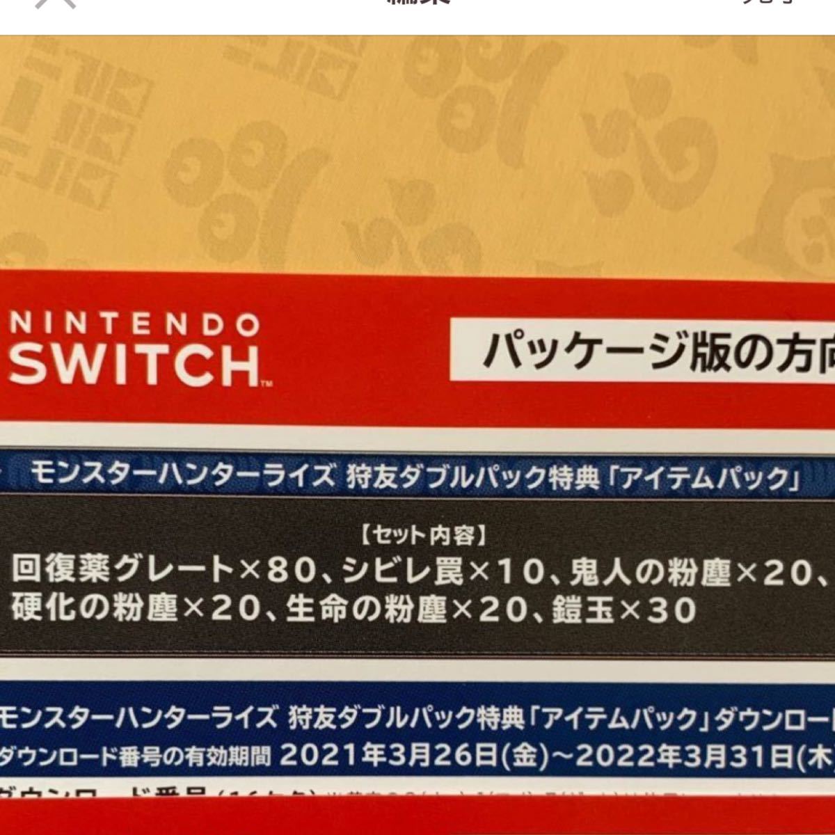 初回限定特典 Nintendo Switch モンスターハンターライズ　モンハン　ダウンロード版 ニンテンドースイッチ