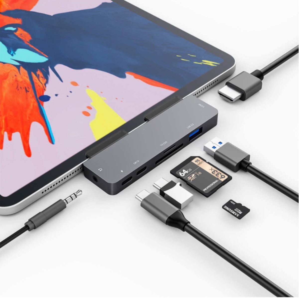 iPad Pro USB C ハブ 7in1 iPad Air 4 ハブ 4KHDMI 出力 60W PD充電 USB3.0 ハブ