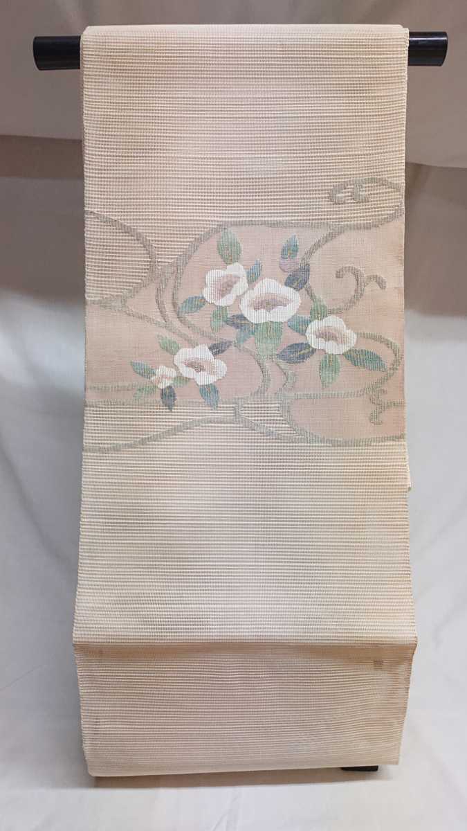 新品 紗袋帯 115 花唐草文様 オフホワイト 未仕立 未使用 袋帯 色留袖 振袖 訪問着 附下げ 無地等の着物 正絹 送料無料 レンタル