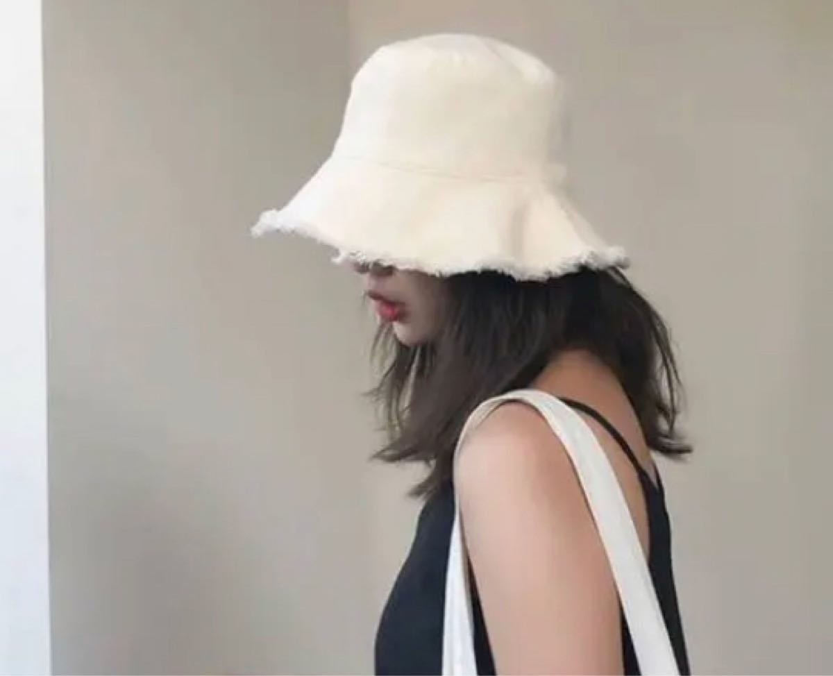バケットハット　フリンジハット　バケハ　レディース帽子　韓国　UVカット　白 帽子　フリンジ　 紫外線対策　ベージュ　ホワイト