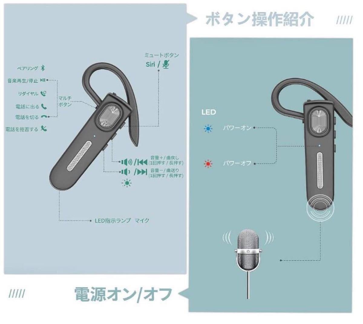 Bluetooth ヘッドセット 5.0 ワイヤレス イヤホン 片耳　ハンズフリー通話　携帯電話　左右耳兼用