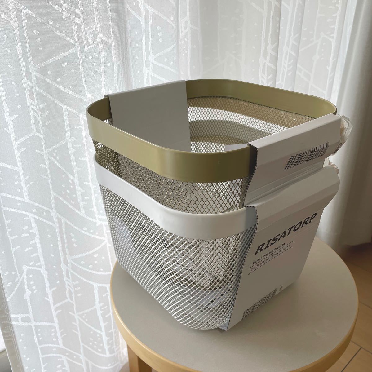 【新品】IKEA イケア バスケット かご 2個 (ホワイト+ライトオリーブグリーン) リーサトルプ