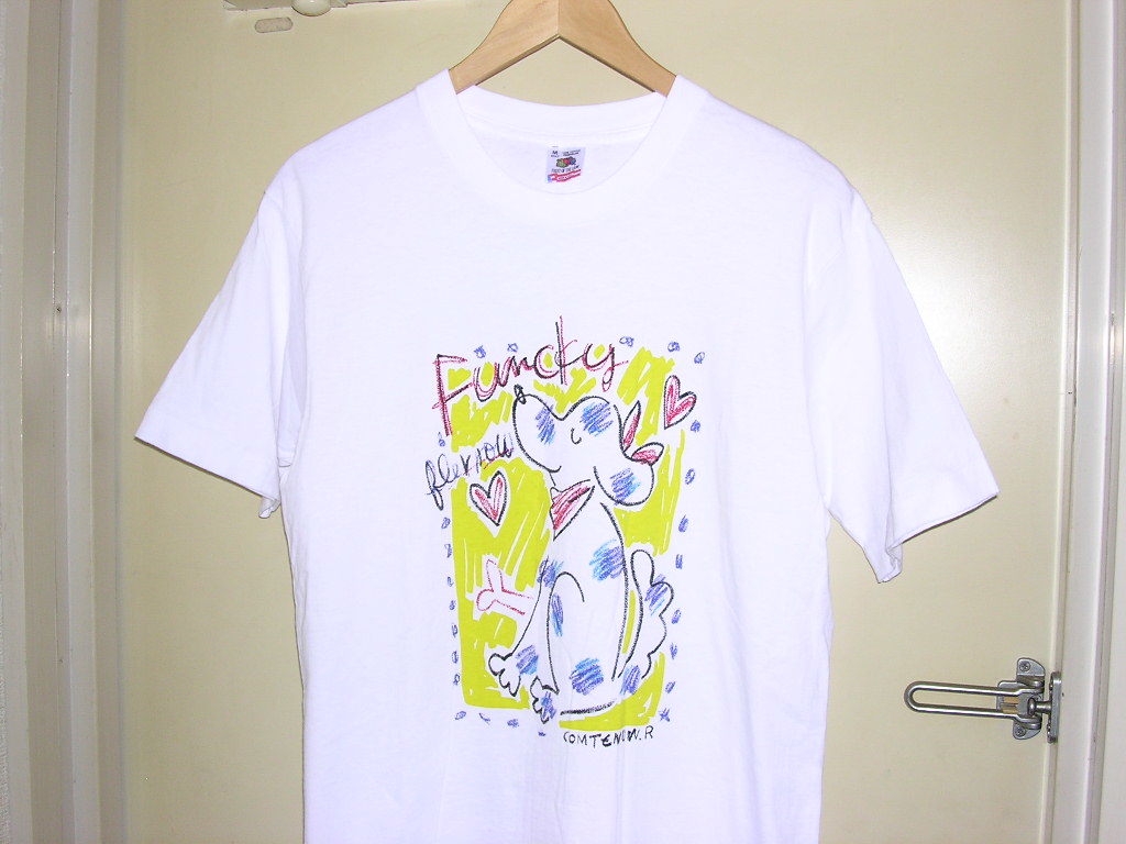 90s USA製 FRUIT OF THE LOOM イラスト アート エロ Tシャツ M 白 vintage old_画像1