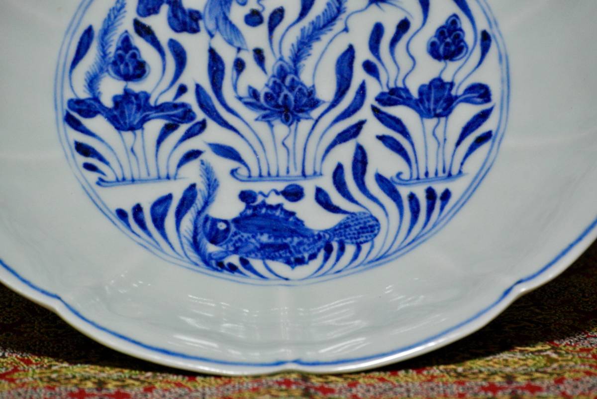染付 青花 倣明代魚藻文図 中皿 清時代 銘あり 完品 | salud.larioja