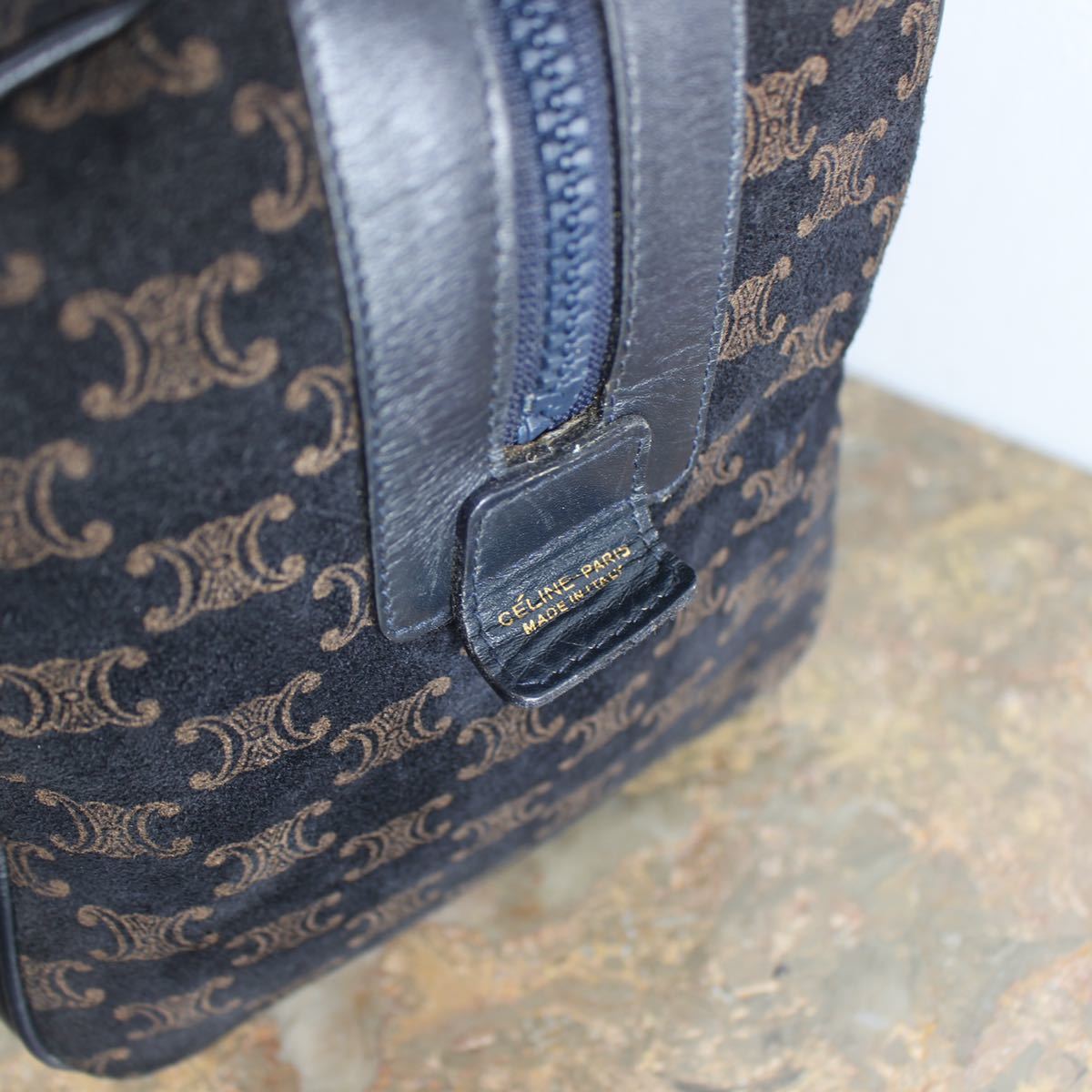 OLD CELINE MACADAM PATTERNED LEAHER BOSTON BAG MADE IN ITALY