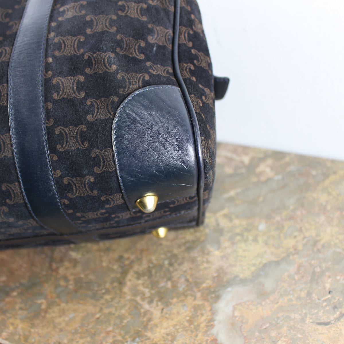 OLD CELINE MACADAM PATTERNED LEAHER BOSTON BAG MADE IN ITALY