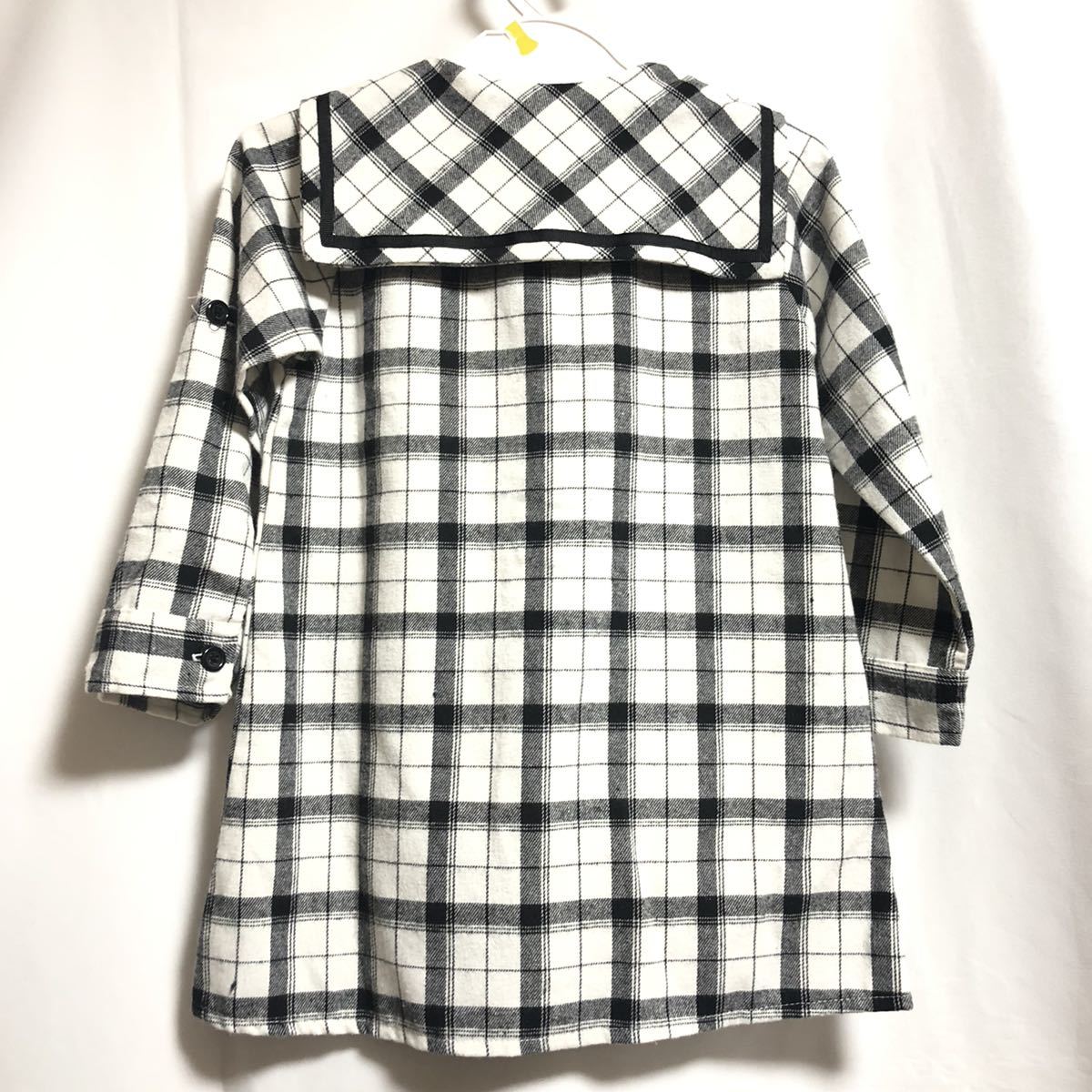 【新品】子供服 キッズ トップス ブラウス シャツ 七分袖 ブラック ホワイト 黒 白 チェック 格子柄 100_画像4