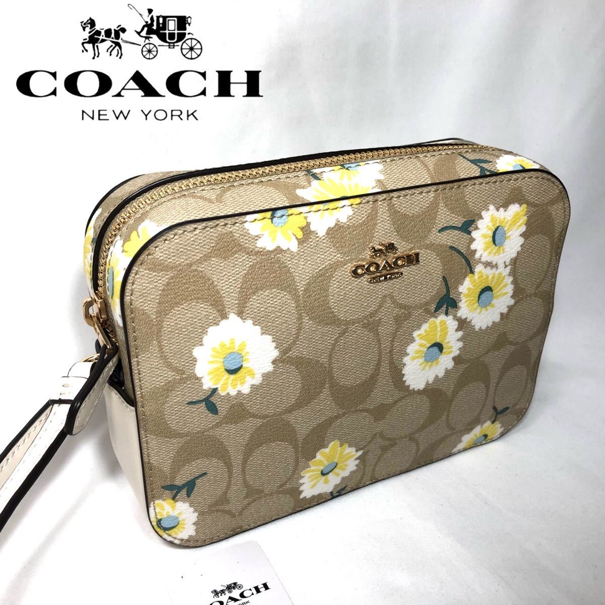 【新品】COACH コーチ ショルダーバッグ ミニ カメラ バッグ シグネチャー キャンバス ウィズ デイジー プリント 花柄 フラワー C3354