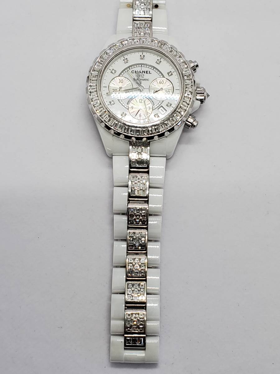  Chanel J12 ( original regular price 2200 ten thousand jpy ) chronograph white ceramic bezel WG* breath WG* after full backet to diamond ( original 9P diamond )