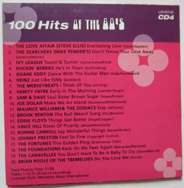 【送料無料】100 Hits Of The 60's 5枚組99曲 Canned Heat Lou Christie Percy Sledge Animals Drifters Supremes_画像5