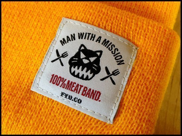 マンウィズ ガウちゃん ニット キャップ 帽子 黄 橙 色 イエロー 未使用品 MAN WITH A MISSON 100% MEAT BAND MWAM ロック バンド グッズ_画像2