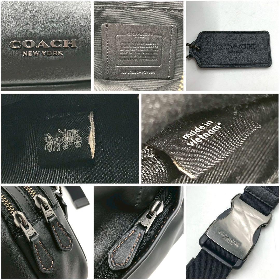 使用回数少●コーチ COACH グラハム ユーティリティ カーフレザー ウエストポーチ ボディバッグ ロゴ刻印 レザー ブラック メンズ ビジネス_画像9