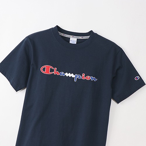 新品 Champion チャンピオン ショートスリーブ Tシャツ アクションスタイル ビッグロゴ 半袖シャツ ブルー 紺 ネイビー 半袖 L 春夏用 刺繍_画像1