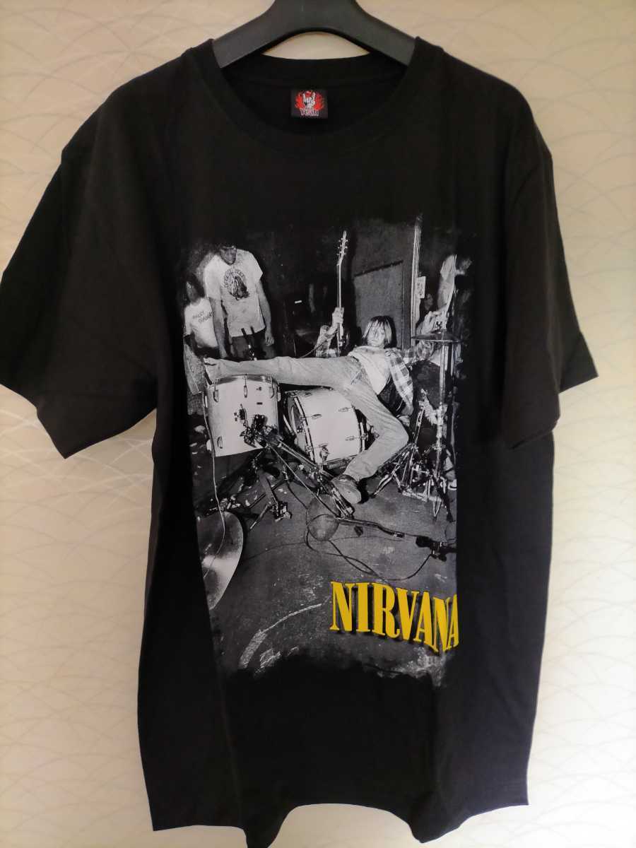【新品レア】NIRVANA黒TシャツLサイズ90sバンドブームカート泥酔ドラム