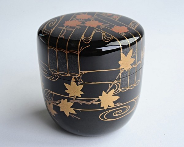 中谷博峰　作　花筏蒔絵　利休棗　共箱　幅6.5×高さ6.8cm　茶道具　茶入_画像3