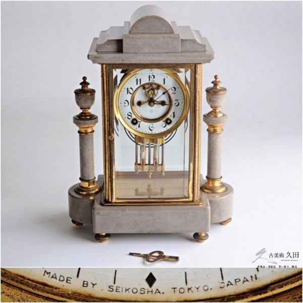 日本最級 置時計 精工舎 SEIKOSYA 大理石 四面ガラス 振り子式 一般