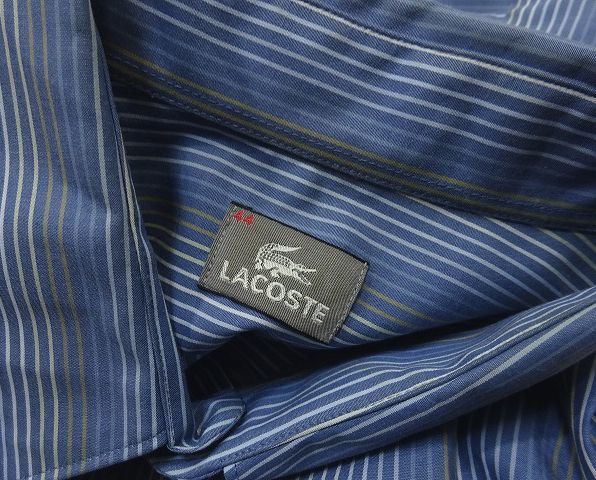 LACOSTE ラコステ ストライプ 長袖シャツ コットン メンズ ドレス (44) ブルー ●E-200_画像3
