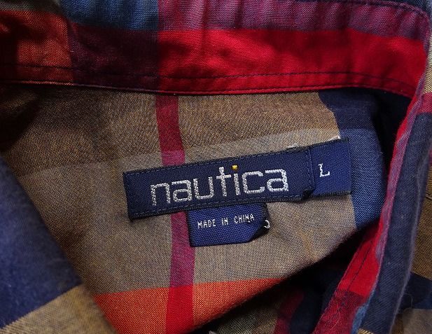 nautica ノーティカ ボタンダウン 半袖シャツ メンズ トップス 大きめサイズ (L) マドラスチェック ●E-086の画像4