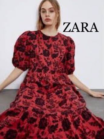 セール価格 公式 Zara 花柄 半袖 ワンピース ロングワンピース スパンコール付き ビーズ 赤 オレンジ M 柔らかい Zx Ge