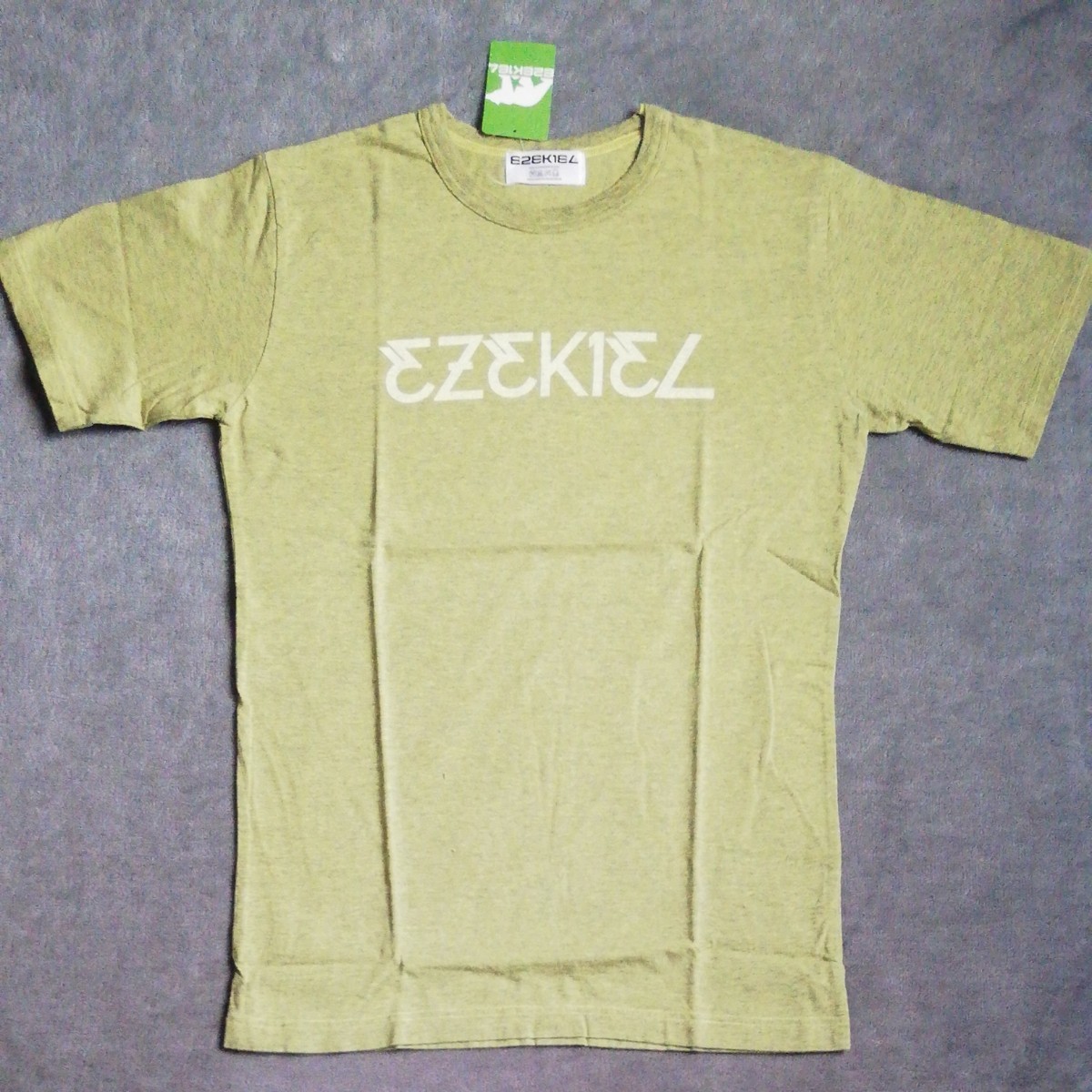 新品未使用正規品本物EZEKIEL人気NewシンプルロゴTシャツM限定杢イエローグレーグリーン