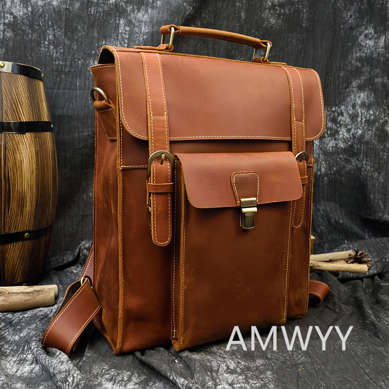 * new goods * original leather business rucksack cow leather daypack men's bag business bag stylish worker handmade high capacity travel commuting business trip AMWYY-MB-35