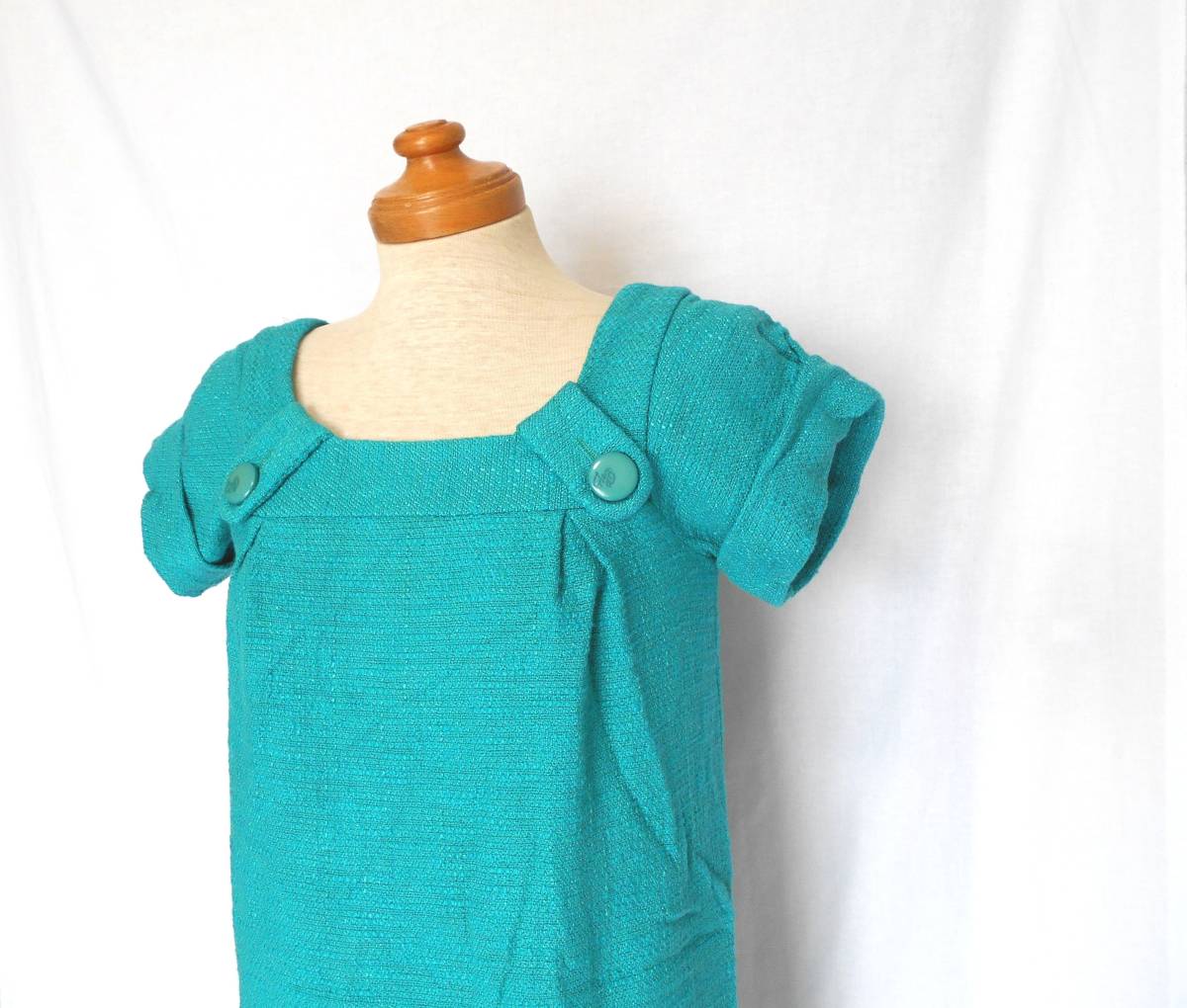 ( free shipping! ) rosebullet Rosebullet blue green tweed tunic ( made in Japan on goods Logo button square neck blue green )