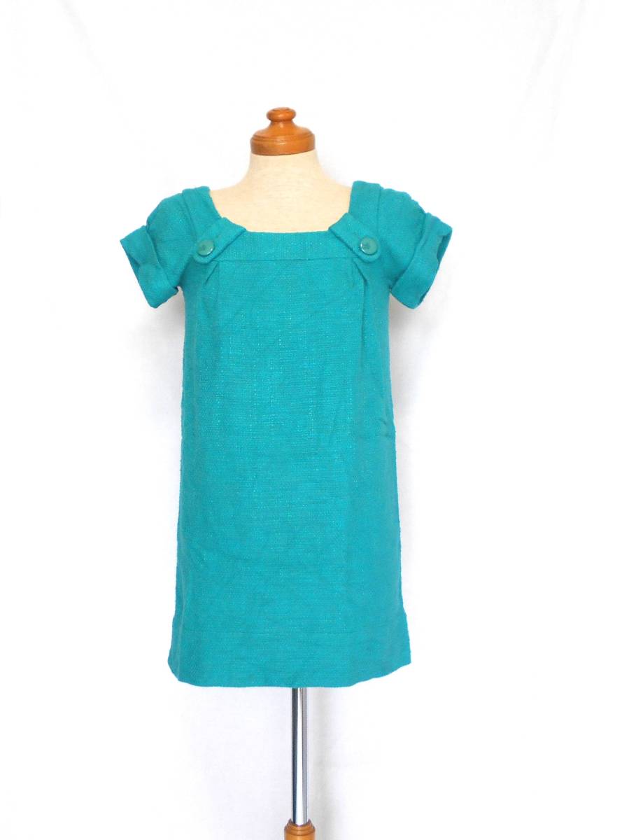 ( free shipping! ) rosebullet Rosebullet blue green tweed tunic ( made in Japan on goods Logo button square neck blue green )