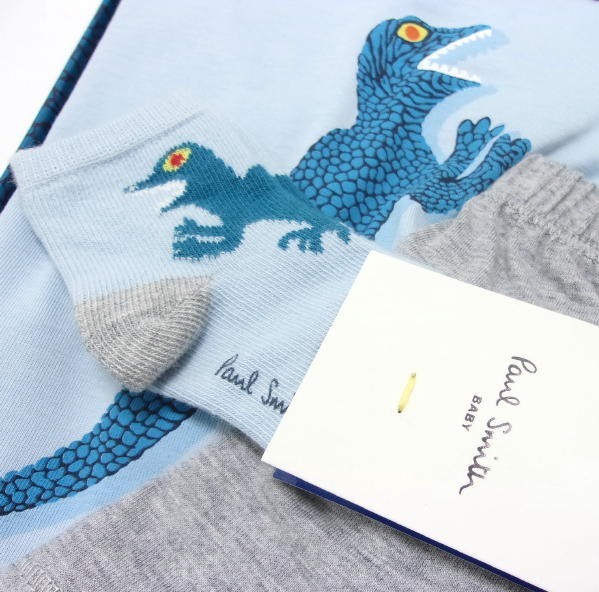  новый товар *Paul Smith BABY* Paul Smith baby DINO* футболка & брюки & носки * подарок комплект * динозавр *6M* голубой 